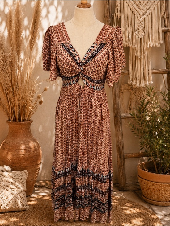 Angie Dresses & Skirts - Boho Floral Cutout Maxi Dress in Rust